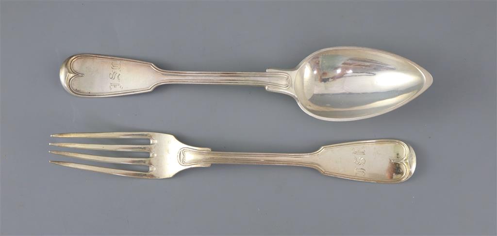 A 19th century Austrian 13 loth (.812 standard silver) service of fiddle and thread pattern flatware, in fitted canteen,